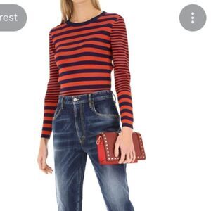 MICHAEL KORS Striped Stretch Ribbed-knit Sweater NEW